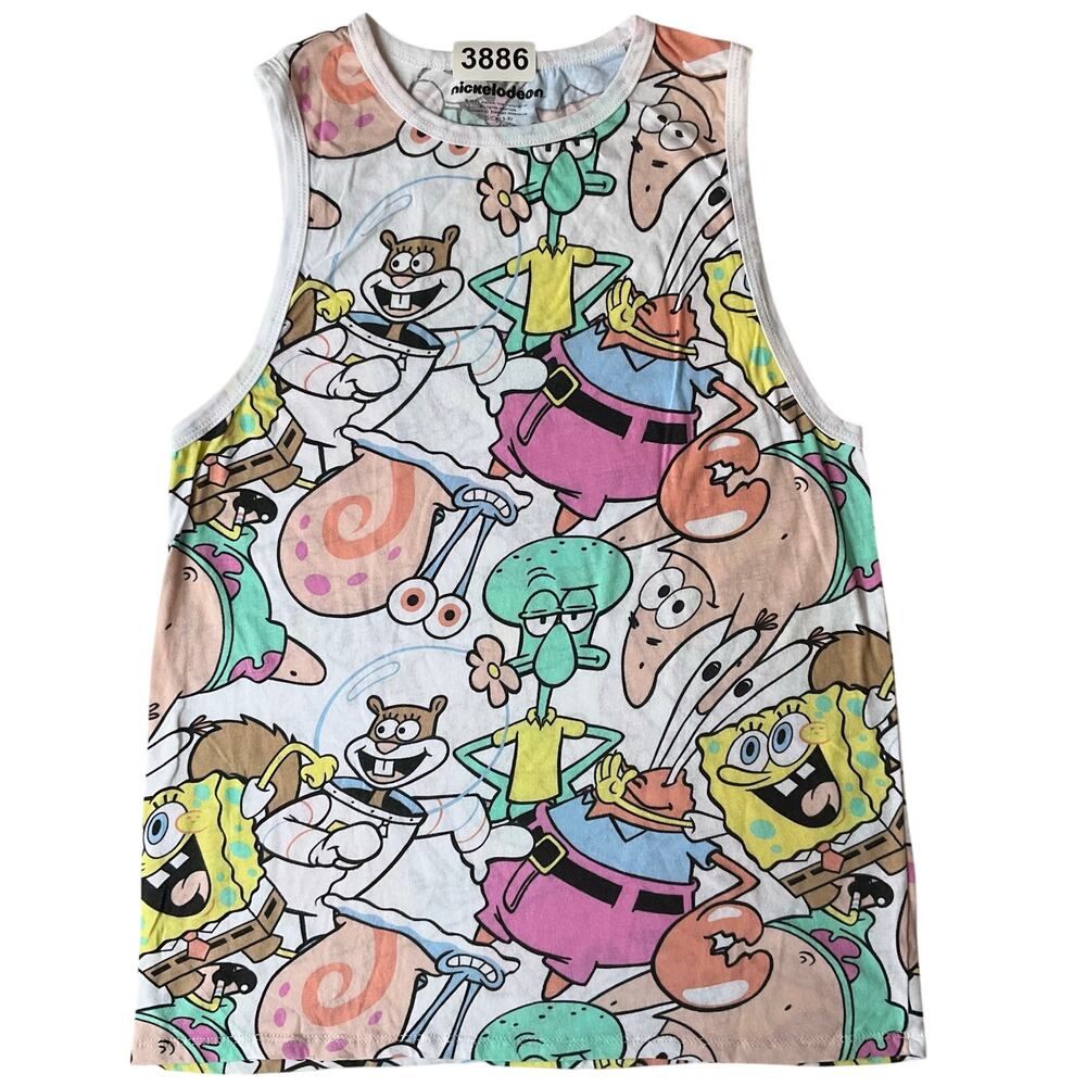 Nickelodeon Women Tank Top size S (3-5) Sleeveless Stretchy Comic Print White